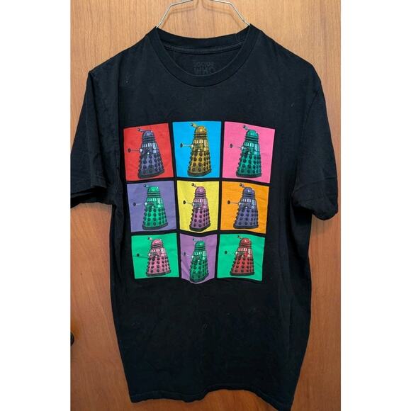 Doctor Who BBC Black SS Men's Large T-shirt Multicolor Squares Daleks Unisex - Picture 1 of 4